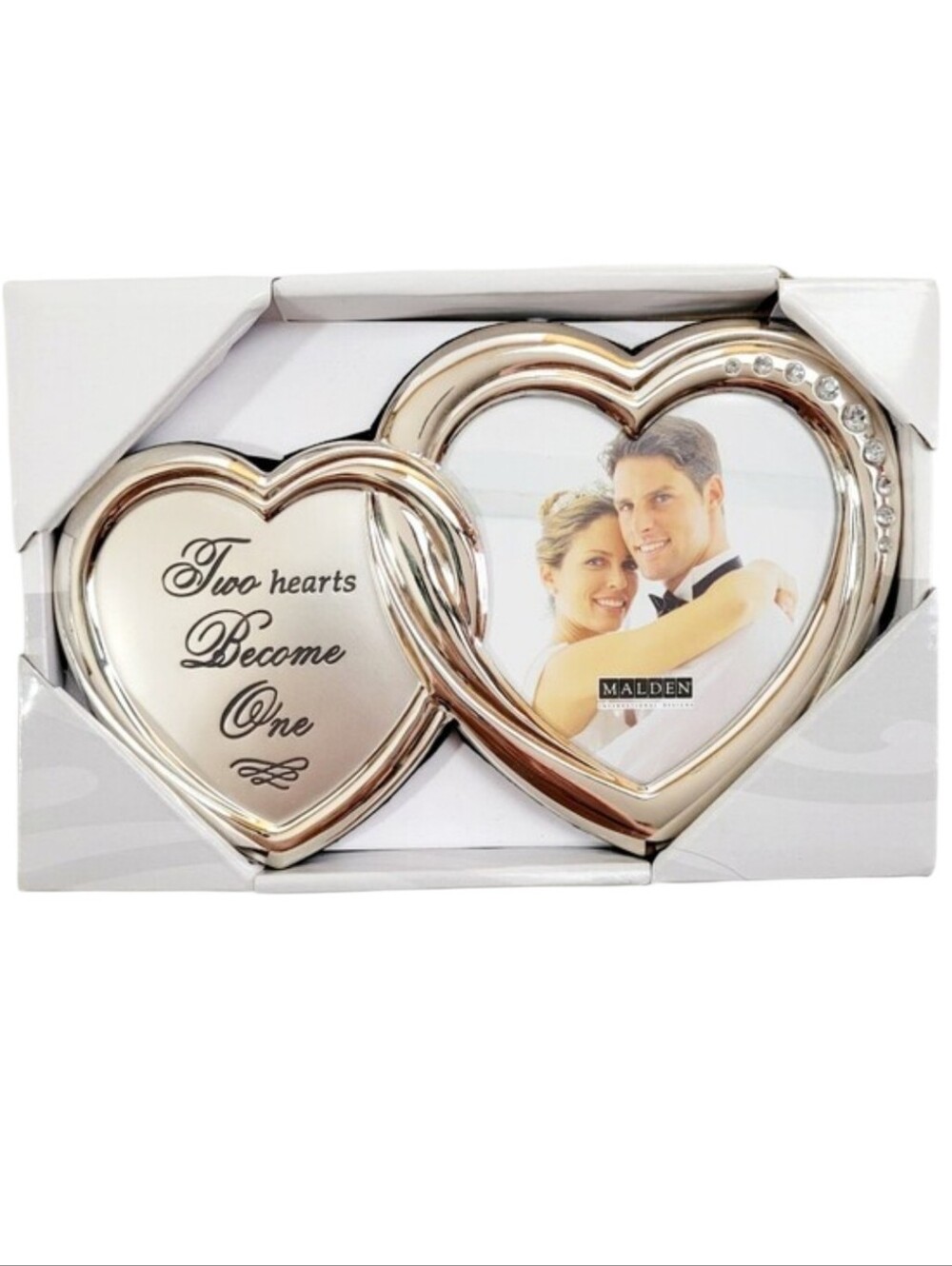New Malden International Double Heart Silver Diamante Wedding Picture Frame